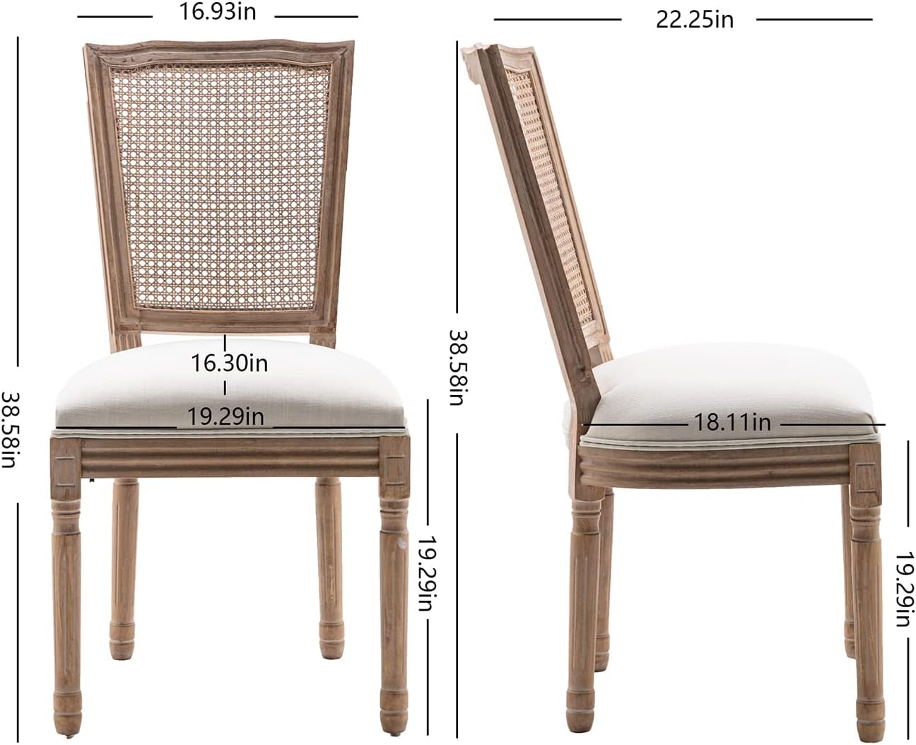 Farmhouse Dining Room Chairs Set of 4, French Dining Chairs with Square Rattan Back, Solid Wood Legs, French Bistro Chairs for Dining Room/Living Room/Kitchen/Restaurant-2