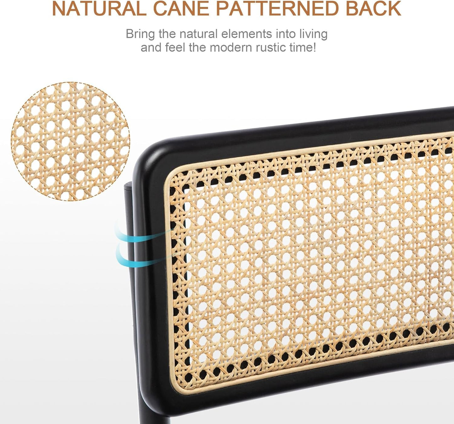 Boucle Bar Stools Counter Height Set of 4, 26'' Rattan Barstools with Wooden Back & Natural Cane Mesh, Mid Century Cantilevered Design Counter Stools for Kitchen Island, Chrome Base-2