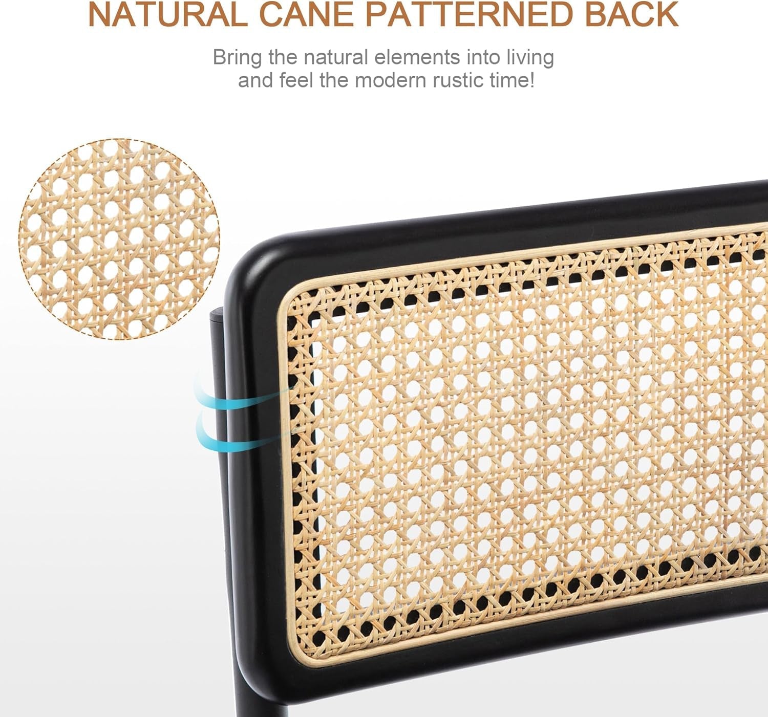 Boucle Bar Stools Counter Height Set of 4, 26'' Rattan Barstools with Wooden Back & Natural Cane Mesh, Mid Century Cantilevered Design Counter Stools for Kitchen Island, Chrome Base-2