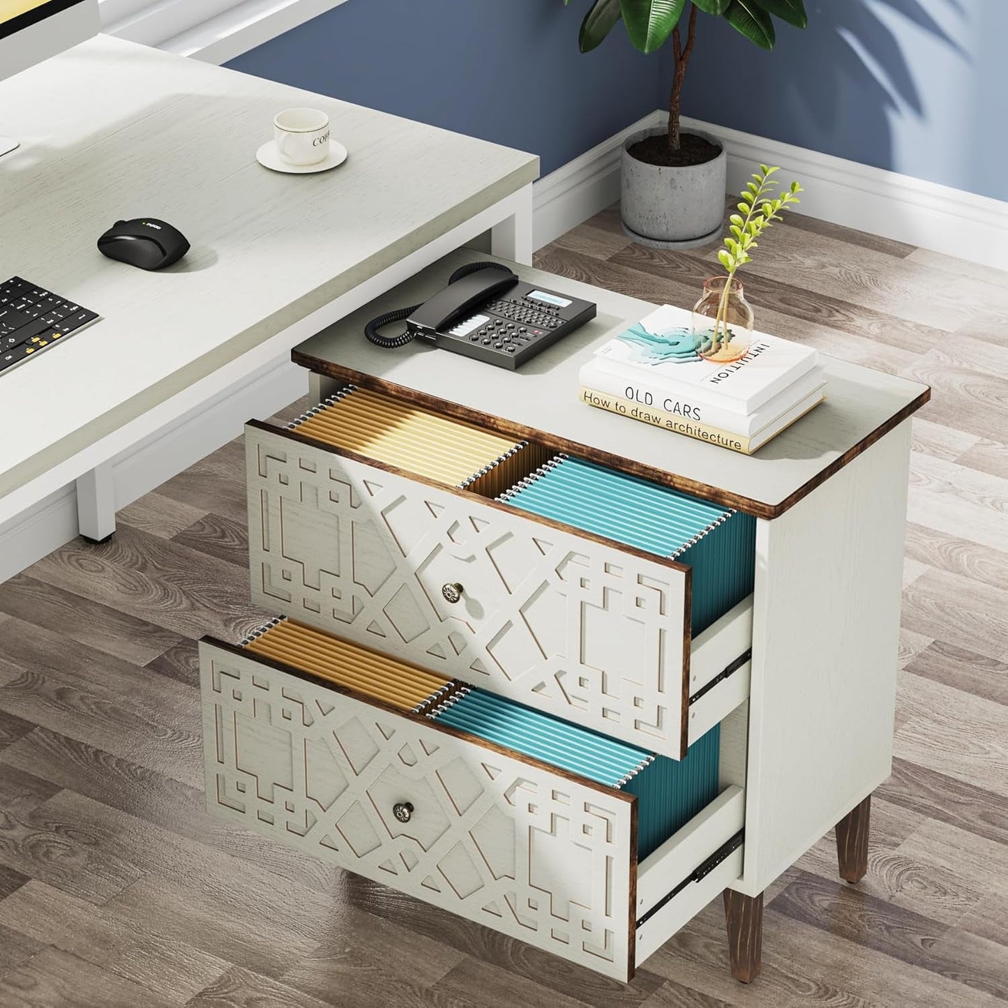 2-Drawer File Cabinet, Lateral Filing Cabinet for A4/Letter/Legal Size, Office Storage Cabinet, Printer Stand with Storage Drawer for Home Office-4