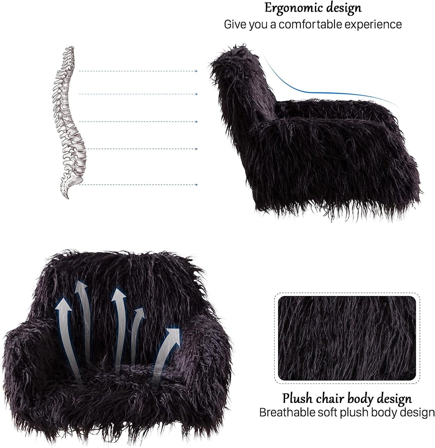 Soft Faux Fur Swivel Chair for Home Office-4