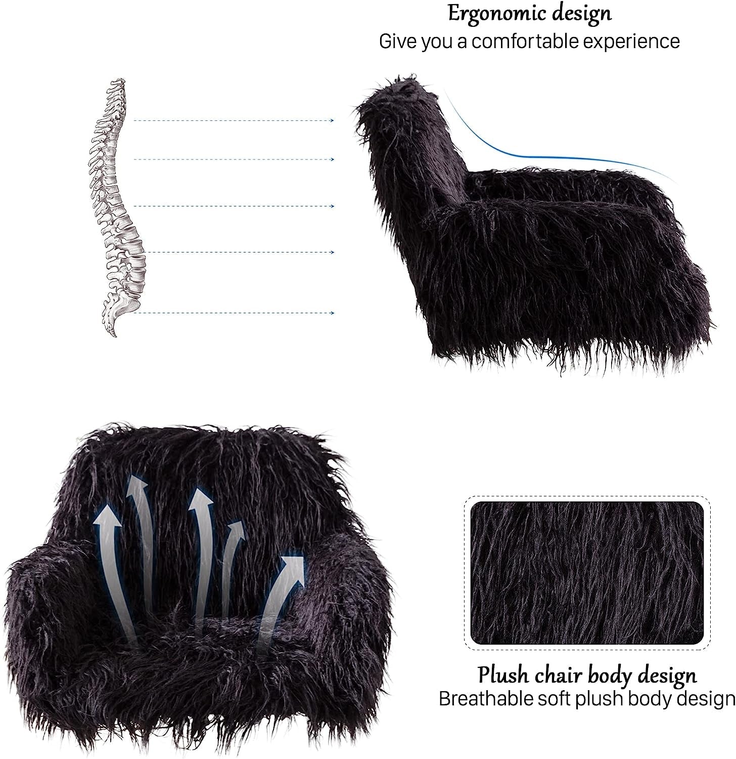 Soft Faux Fur Swivel Chair for Home Office-4