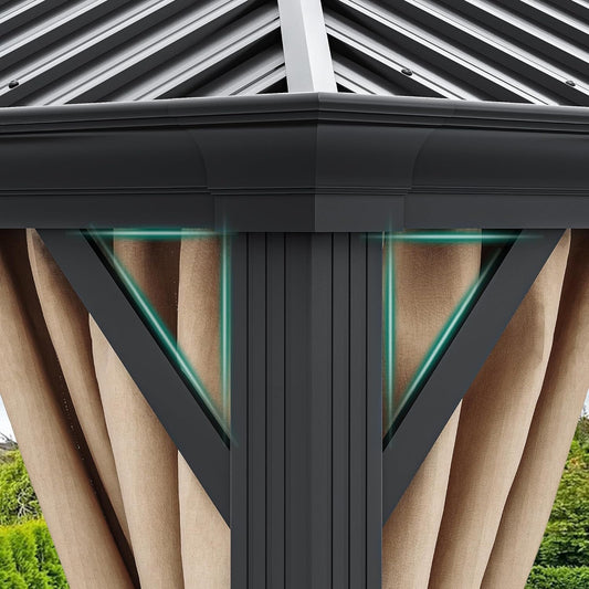 10x12 Hardtop Gazebo Netting Curtains Steel Brown-1