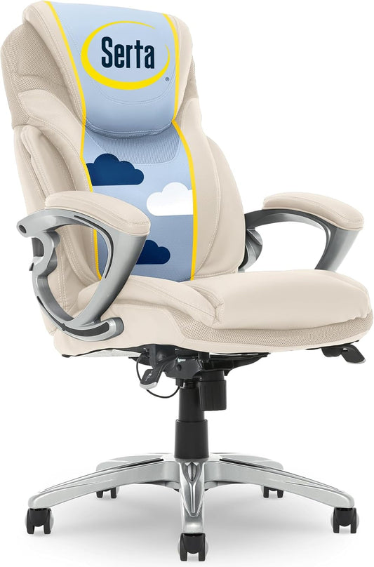 Bryce Executive Office Chair, Ergonomic Computer Deskchair with Patented AIR Lumbar Technology, Comfortable Layered Body Pillows for Cushioning, quality Foam, Bonded Leather, Cream White-0