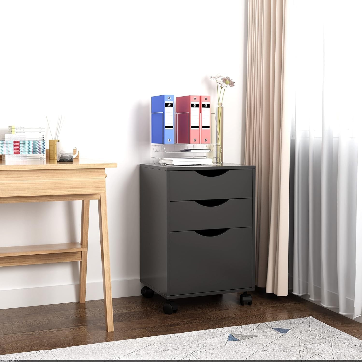 3 Drawer Mobile File Cabinet, Rolling Vertical Filing Cabinet Fits A4, Legal Paper and Letter Paper for Home Office, Black-4