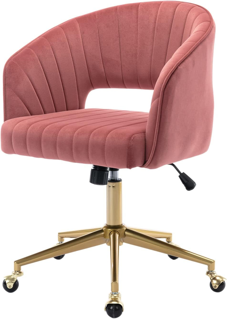 Velvet Office Desk Chair, Upholstered Home Office Desk Chairs with Adjustable Swivel Wheels, Ergonomic Office Chair for Living Room, Bedroom, Office, Vanity Study (Rose)-0