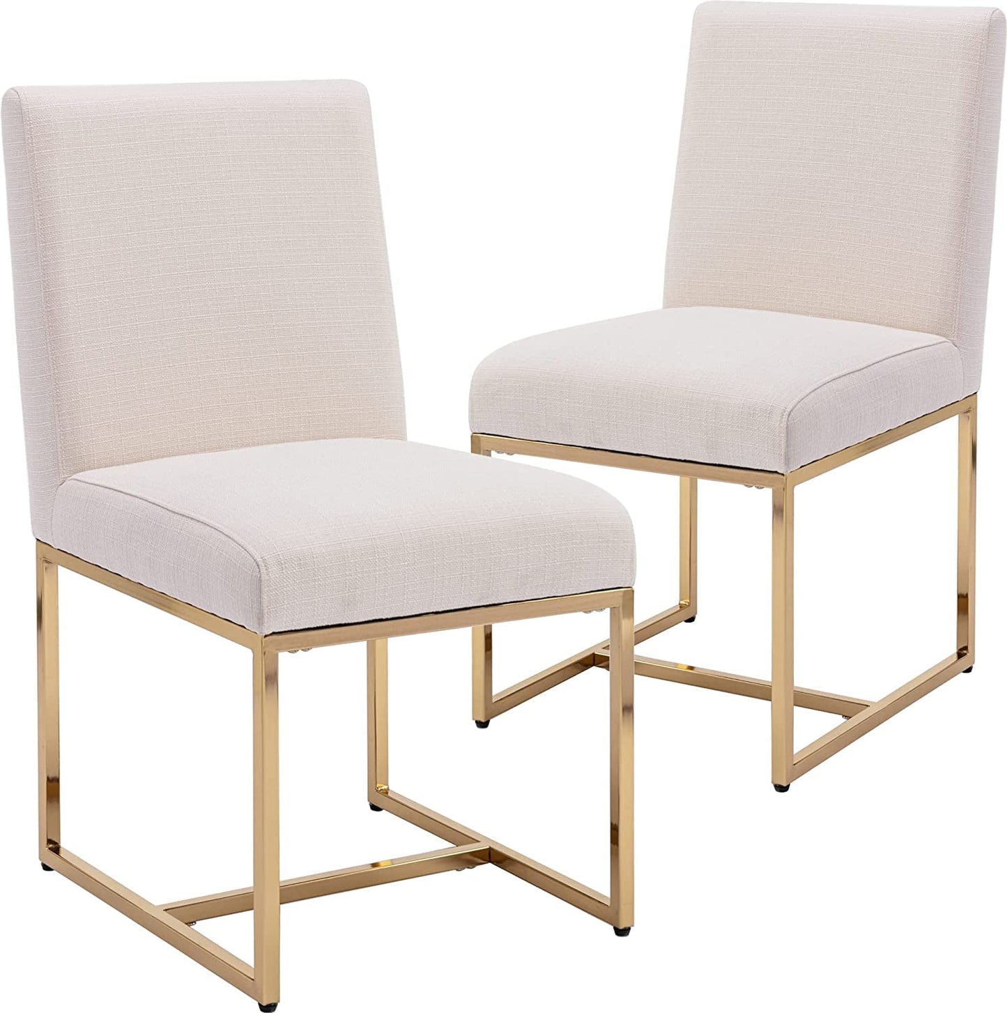 Set of 2 Mid Century Modern Dining Chairs, Cream, Golden Finish Metal Frame-1