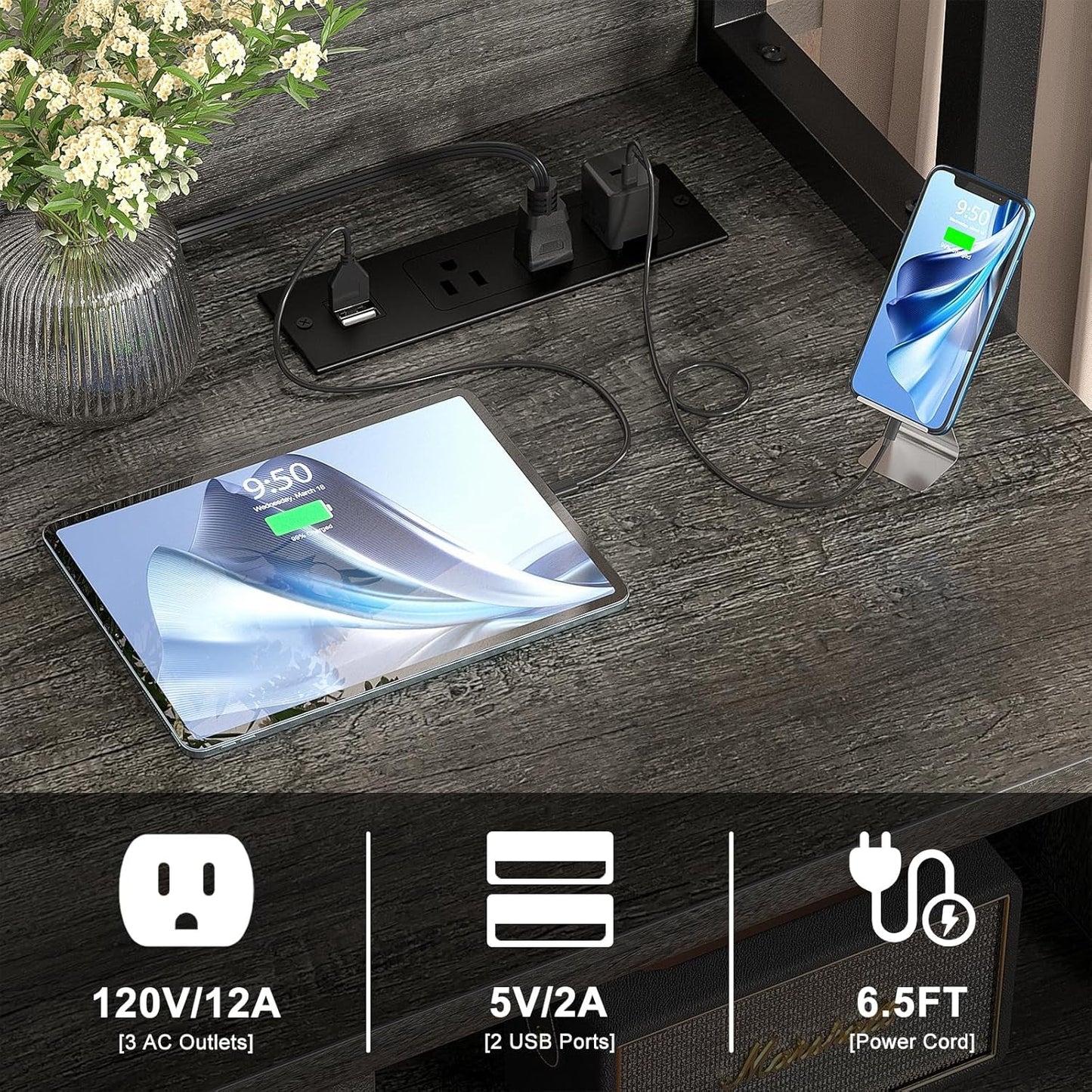 Grey File Cabinet Charging Station Locking Drawer-3