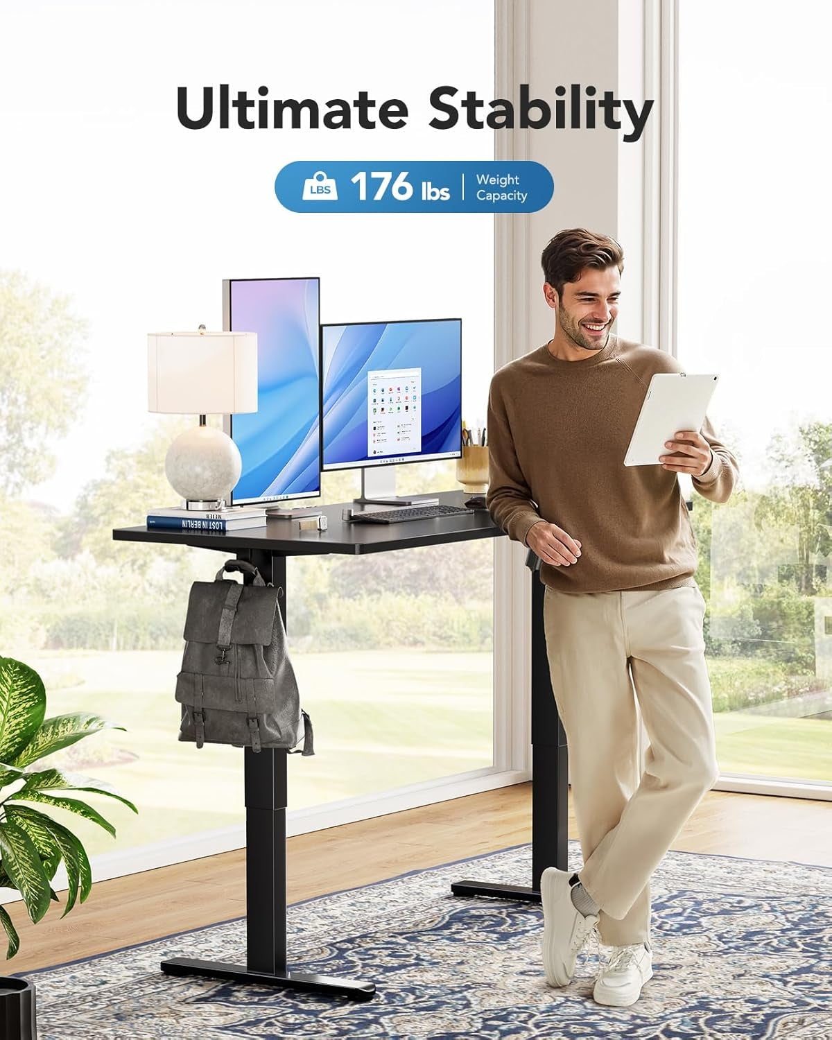 Electric Standing Desk, 48" X 24" Whole Piece Desktop, Adjustable Height Computer Desk, 4 Height Memory Settings, Sit Stand up Desk for Home Office, Black-4