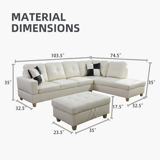 L Shaped Sectional Couch with Storage Ottoman, Modern Nailhead Comfy Lounge Sofa with Reversible Cup Holder & Chaise, 97" 4 Seat Modular Sofá for Living Room Apartment, Amaranth-1