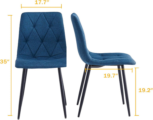 4 Set of Dining Chairs, Metal Frame Dining Chair for Kitchen Room,Technology Cloth Seat Chair for Living Room, Bedroom(Blue)-1