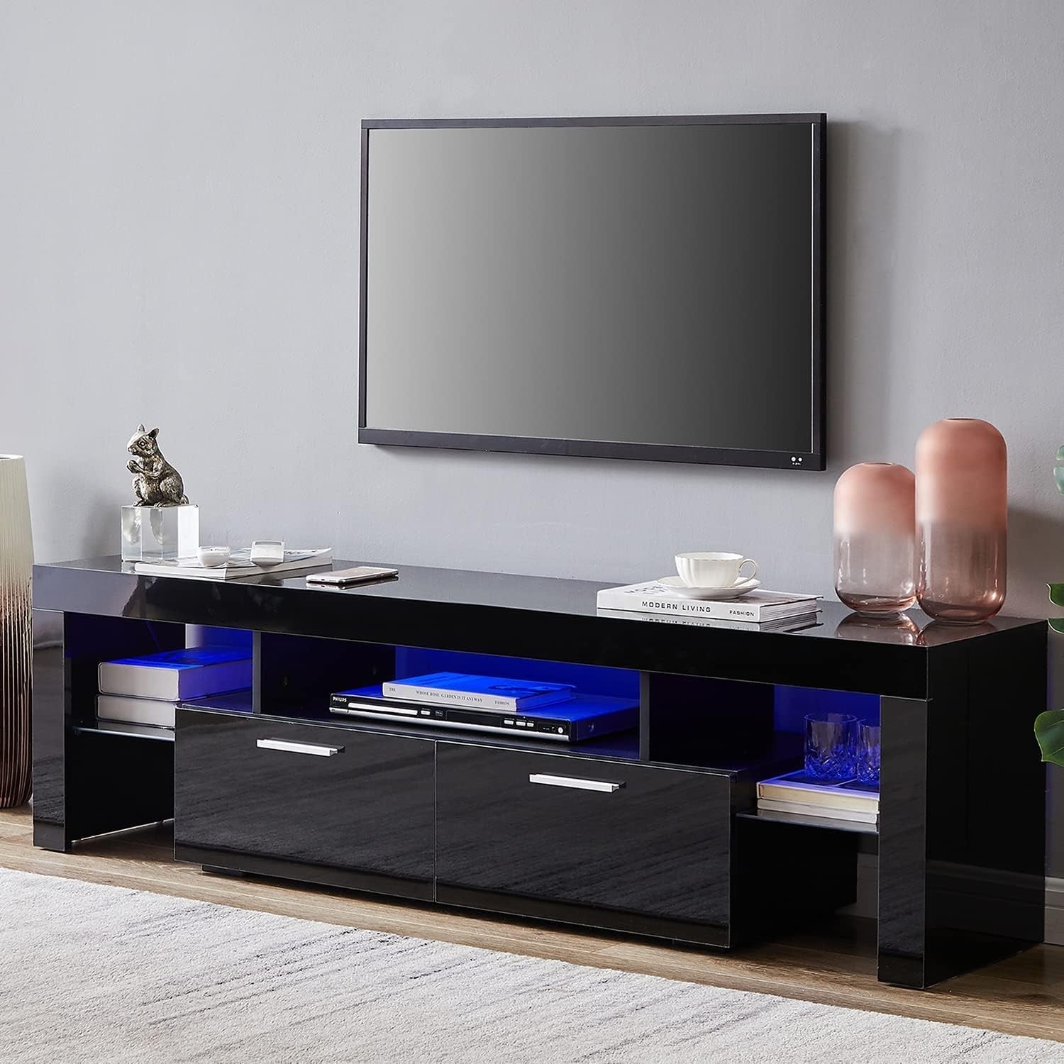 Black 75" LED TV Stand with Storage-0