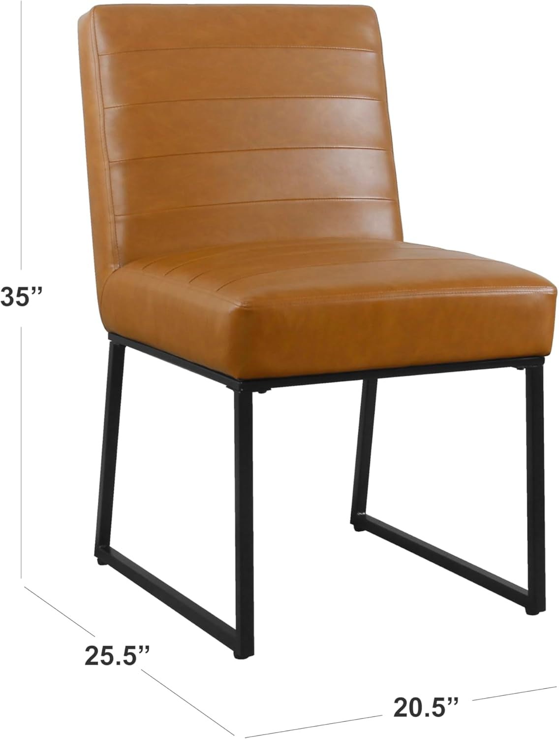 Channeled Metal Dining Chair Home Décor | Single Pack - Brown Faux Leather-2