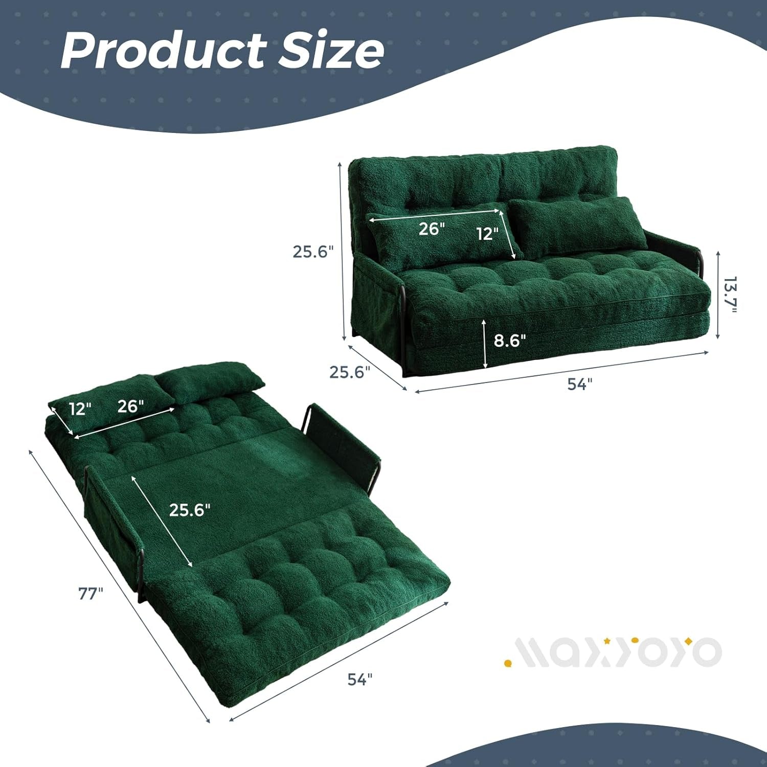 Green Double Adjustable 5-Position Boucle Floor Sofa-1