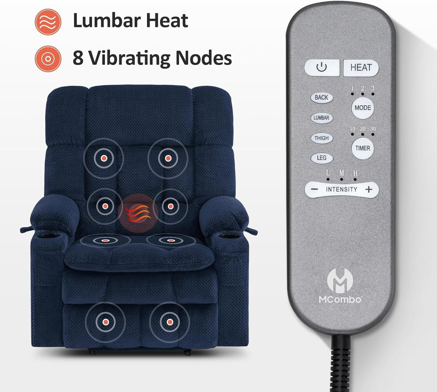 Large Dual Motor Power Lift Recliner Chair Sofa with Massage and Heat for Big Elderly People, Infinite Position, USB Ports, Fabric R7891 (Large-Wide, Navy Blue)-4