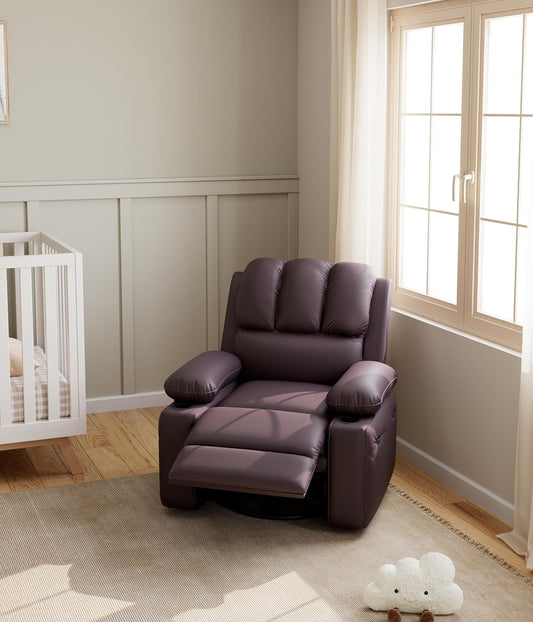 Leather Recliner Chair, Manual Recliner W/Comfortable Arms and Cup Holders for Living Room CF8011 - Brown, Medium-1