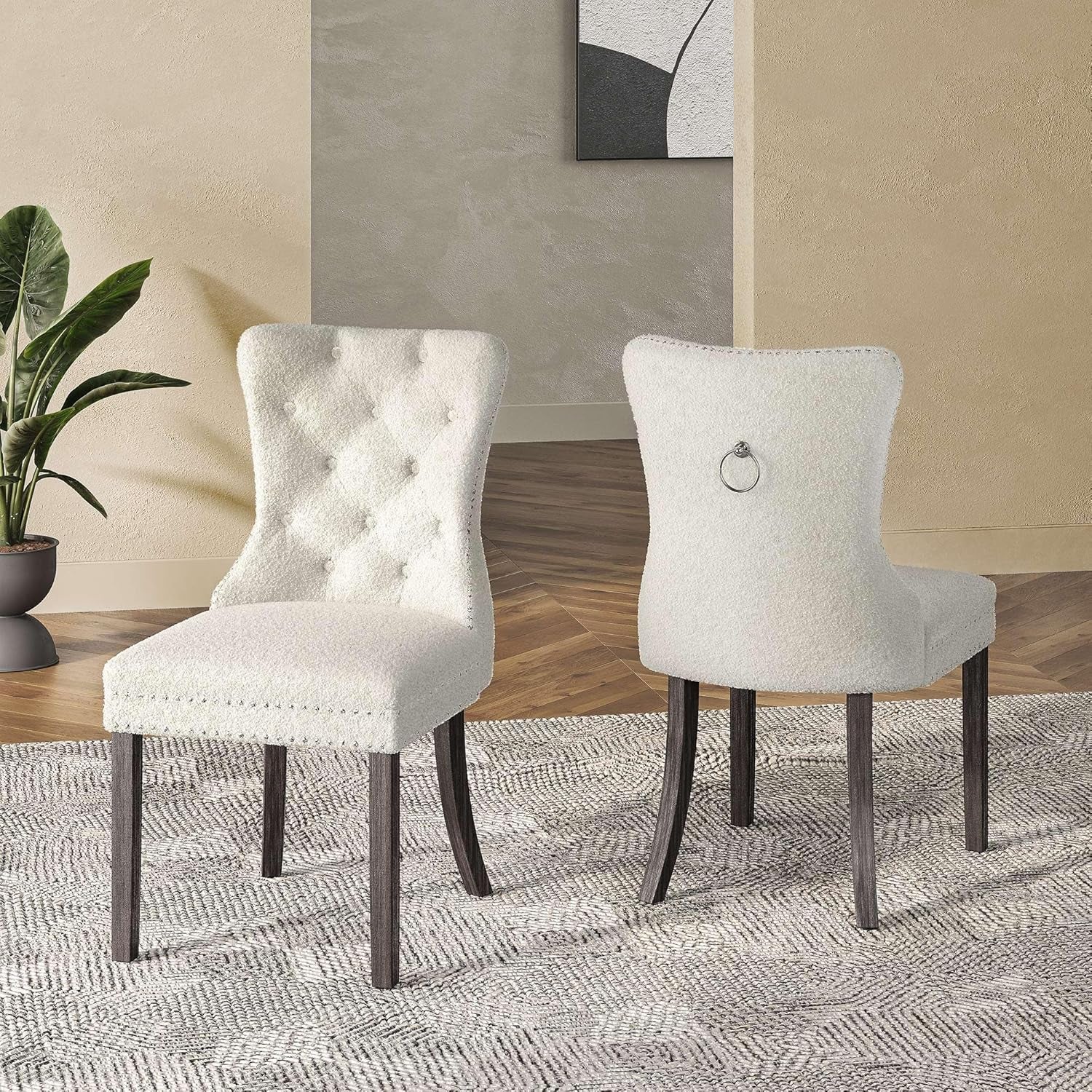 Luxury White Teddy Fabric Dining Chairs Set (6)-0