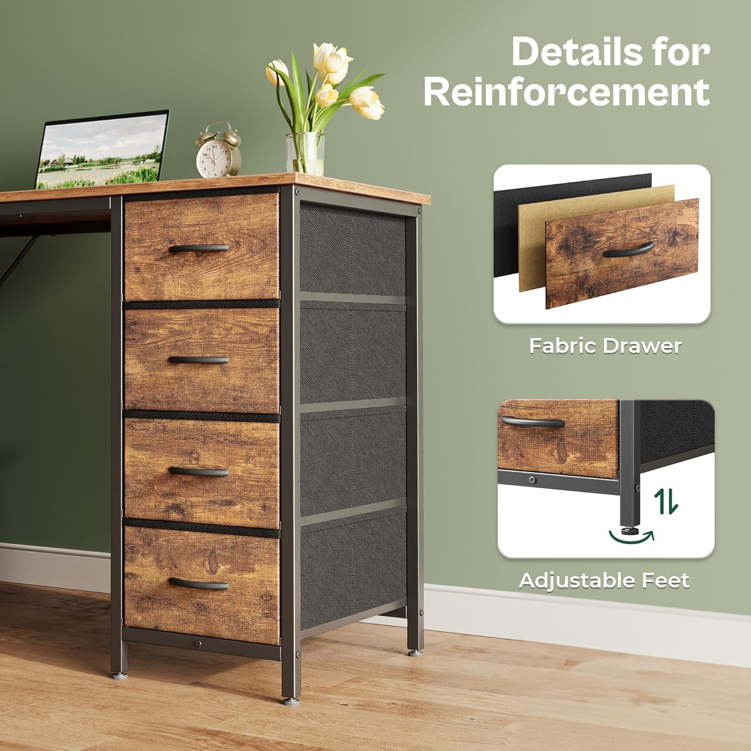 47" Rustic Brown Computer Desk with 8 Drawers-4