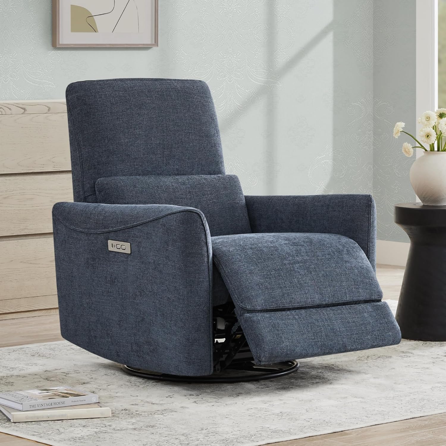 Ink Blue Power Swivel Glider Recliner Chair Nursery Living Room-0