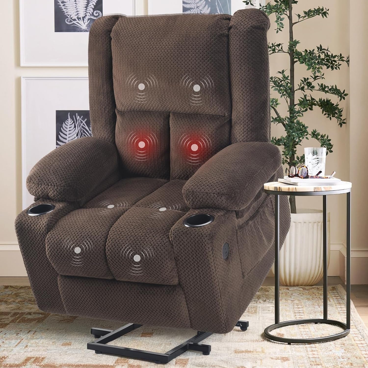 Power Lift Recliner Chair with Massage and Heat for Elderly People, USB Ports and Cup Holders-0
