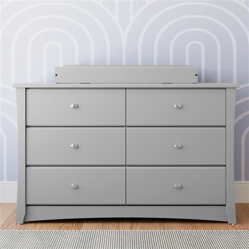 Crescent 6 Drawer Double Dresser (Pebble Gray) – GREENGUARD Gold Certified, for Nursery, Dresser, Kids Nursery Organizer, Chest of Drawers-3