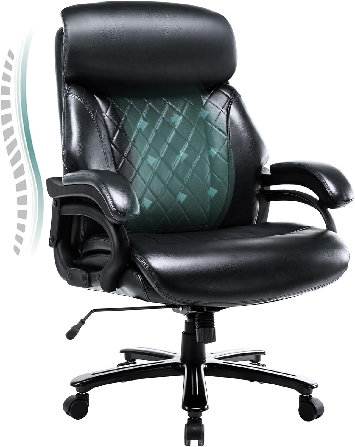 Big and Tall Office Chair 400Lbs-Heavy Duty Executive Desk Chair with Extra Wide Seat, High Back Ergonomic Leather Computer Chair with Tilt Rock&Tension, Padded Armrests-Black-0