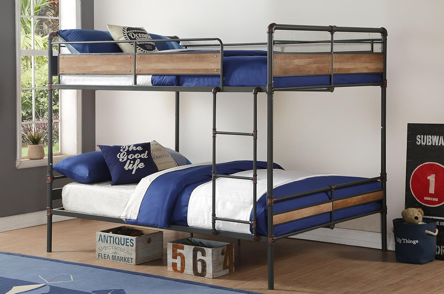 Brantley II Queen over Queen Metal Bunk Bed in Sandy Black-1