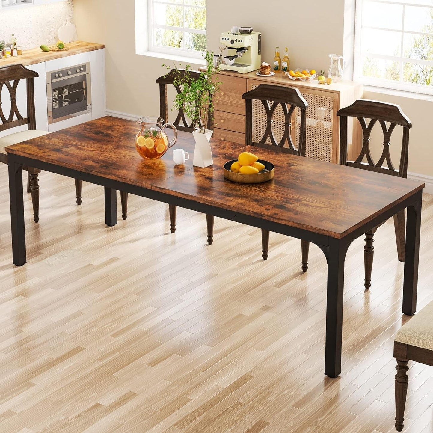 Dining Table for 6-8 People, 78 Inch Large Narrow Long Rectangular Kitchen Dinner Table, 8 Seat Rustic Wood Dining Table for Dining Room, 78.7 X 27.5 X 29.5 Inches(Only Table)-0