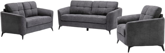 Callie Gray Woven Fabric Sofa Loveseat Chair Living Room Set-0