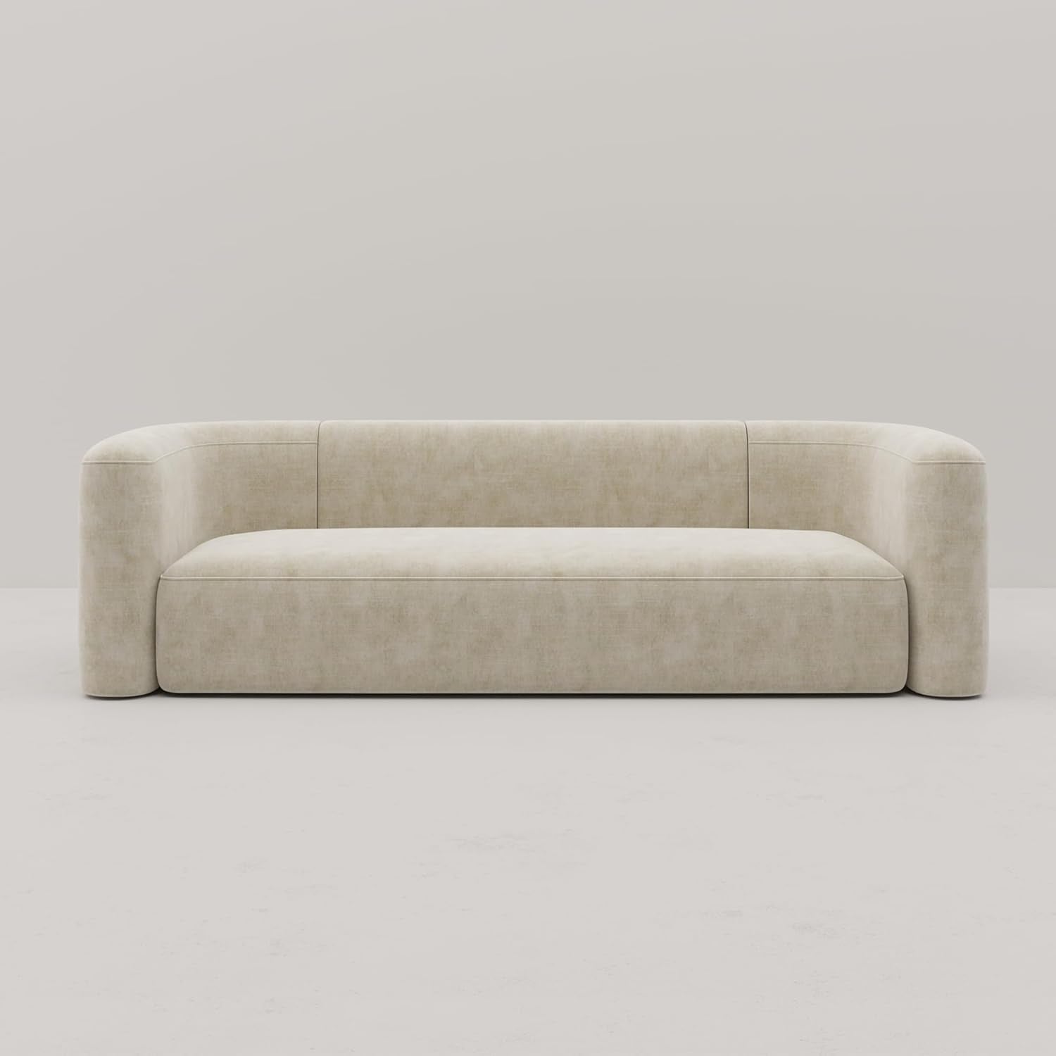 Luxury Modern Tight Curved Back Velvet Sofa, Minimalist Style Comfy Couch for Living Room Apartment, 3 Seater, Cream-2