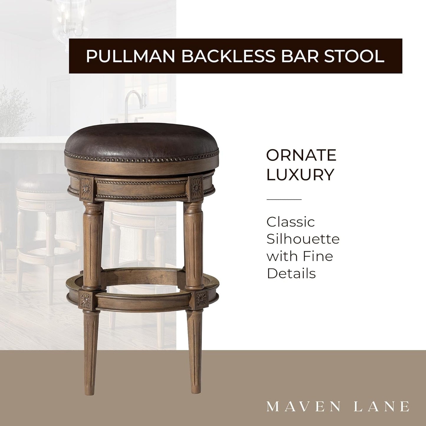 Pullman 31 Inch Tall Bar Height Upholstered Backless Barstool in Walnut Finish with Marksman Saddle Vegan Leather Cushion Seat, Set of 2-3