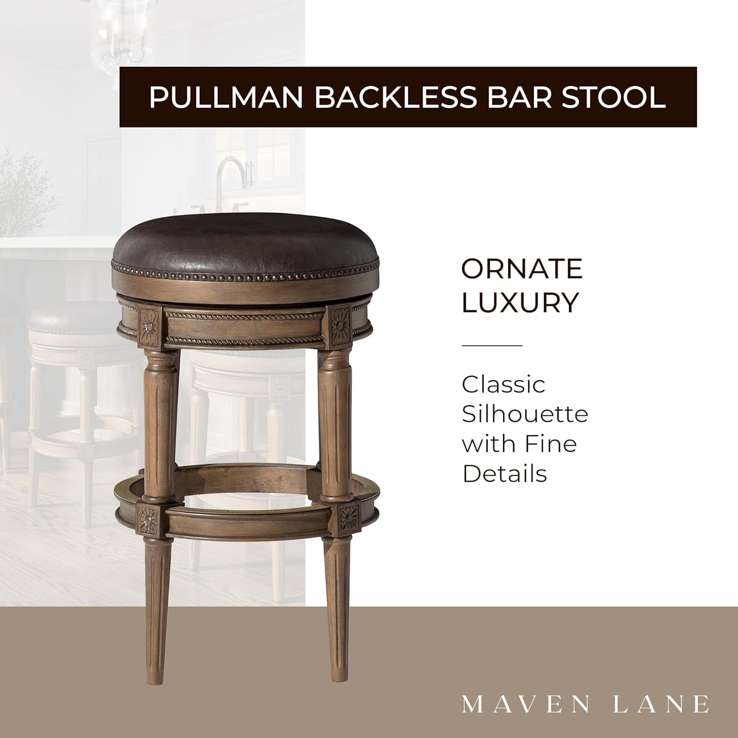 Pullman 31 Inch Tall Bar Height Upholstered Backless Barstool in Walnut Finish with Marksman Saddle Vegan Leather Cushion Seat, Set of 2-3