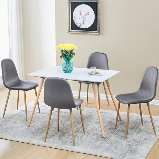 Mid-Century Modern Upholstered Dining Chairs Set of 4, Kitchen Chairs with Metal Legs for Dining Room, Velvet Seat Side Chair for Living Room, Grey-1