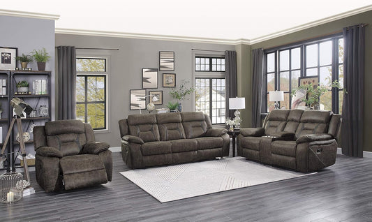 Recliner Living Room Set, Manual Polished Microfiber Upholstery Recliner Sofas, Loveseat and Chair, 3-Piece Set, Dark Brown-0