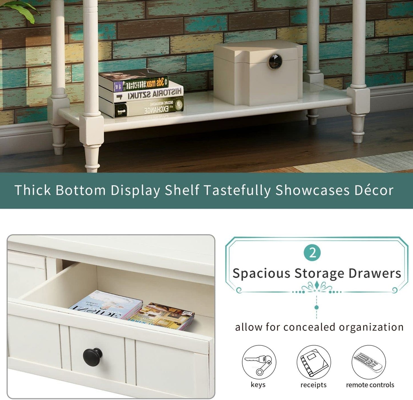 Rustic Ivory Console Table with Storage Drawers-3
