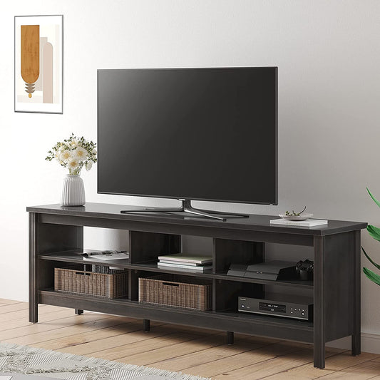 Classic TV Stand for 75+ Inch TV, Wood Entertainment Center, TV Console Table with 6 Storages for Bedroom, 70 Inch Media Table for Living Room, Black-1
