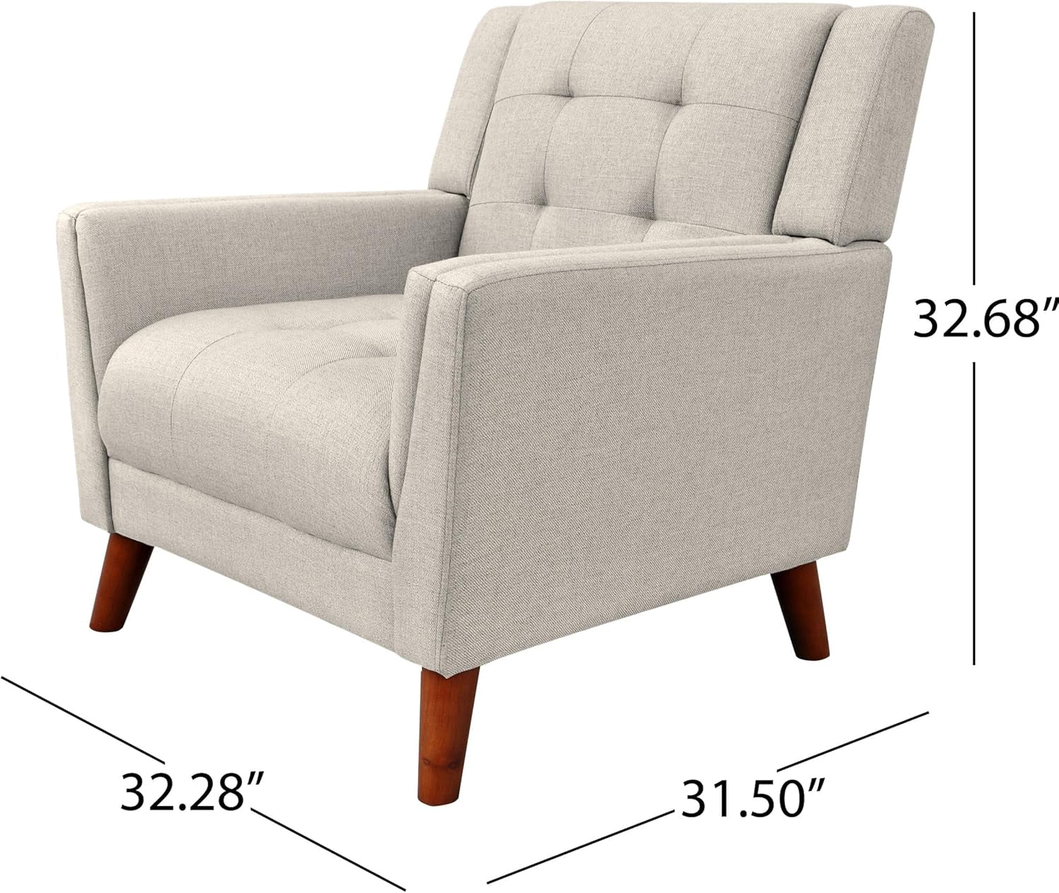 Evelyn Mid Century Modern Fabric Arm Chair and Loveseat Set, Beige, Walnut-2