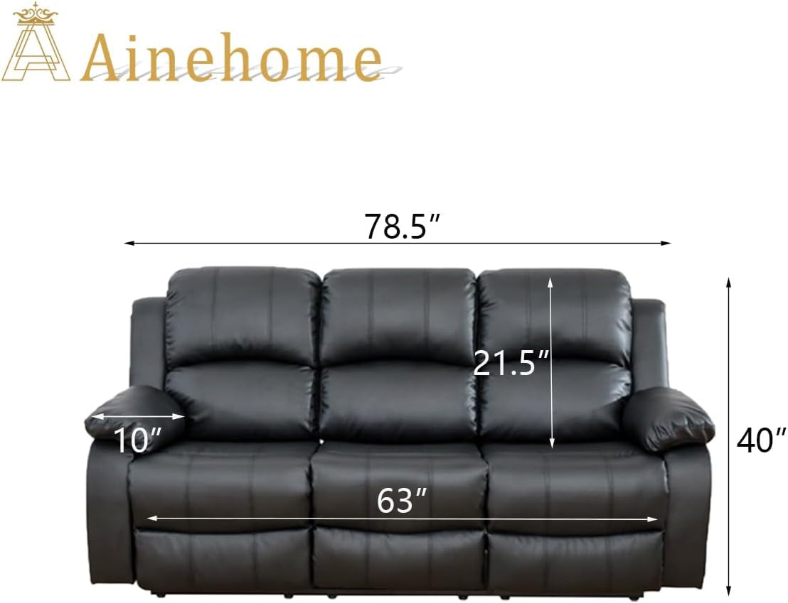 Living Room Furniture Set Leather Recliner Sofa Set Loveseat Chair Furniture Sofa Set for Living Room/Small Space/Rv/House/Office/Theater Seating (A-Black Leather, Sofa(3Seater))-1