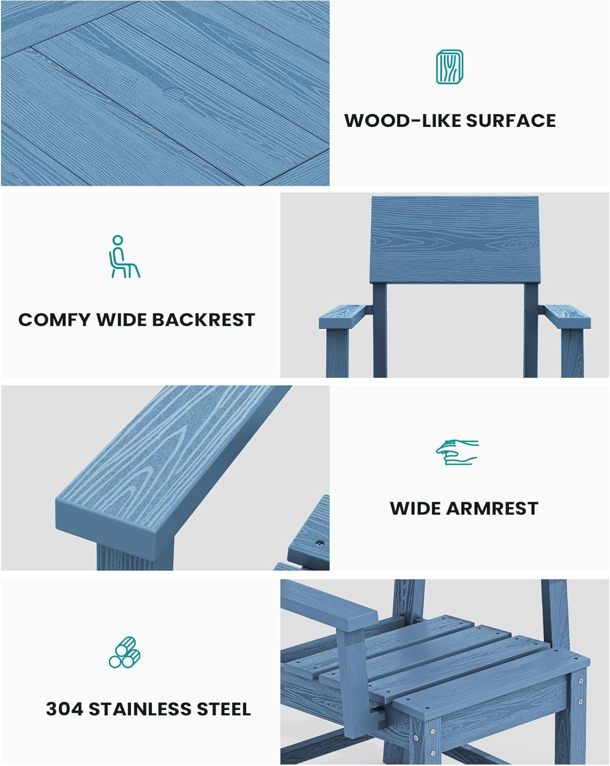 HDPE Outdoor Dining Set, 37-Inch Square Table and Chairs Set All Weather Patio Dining Set, 5-Piece Patio Dining Furniture for Deck, Garden, Backyard, Navy Blue-3