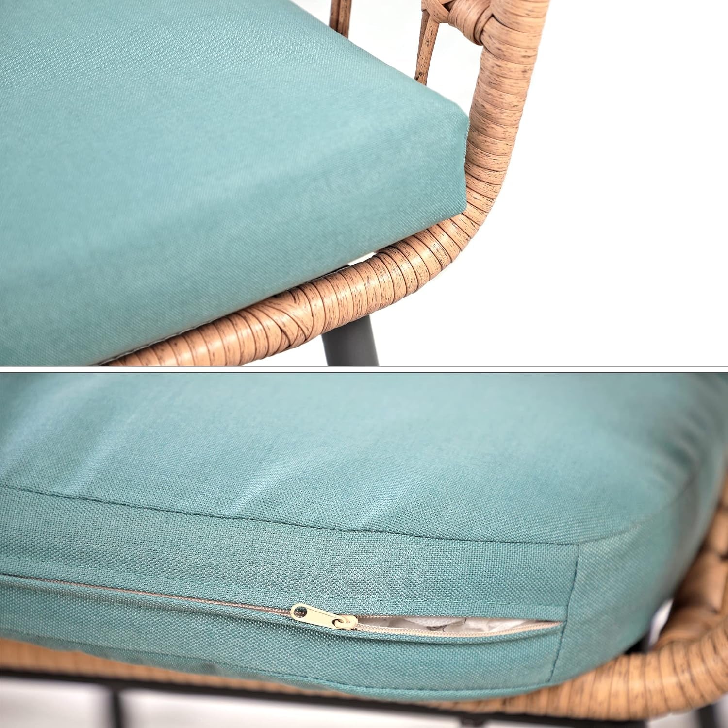 3 Piece Patio Furniture Outdoor Conversation Bistro Set with Tempered Coffee Table and Wicker Chairs for Garden Balcony Backyard Yard Poolside, Green (QX-MA-WF-001)-4