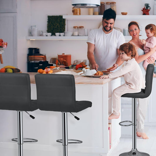 Set of 4 Adjustable Swivel Barstools, Modern PU Leather Kitchen Counter Bar Stools, Square Back Bar Stool (Grey)-1