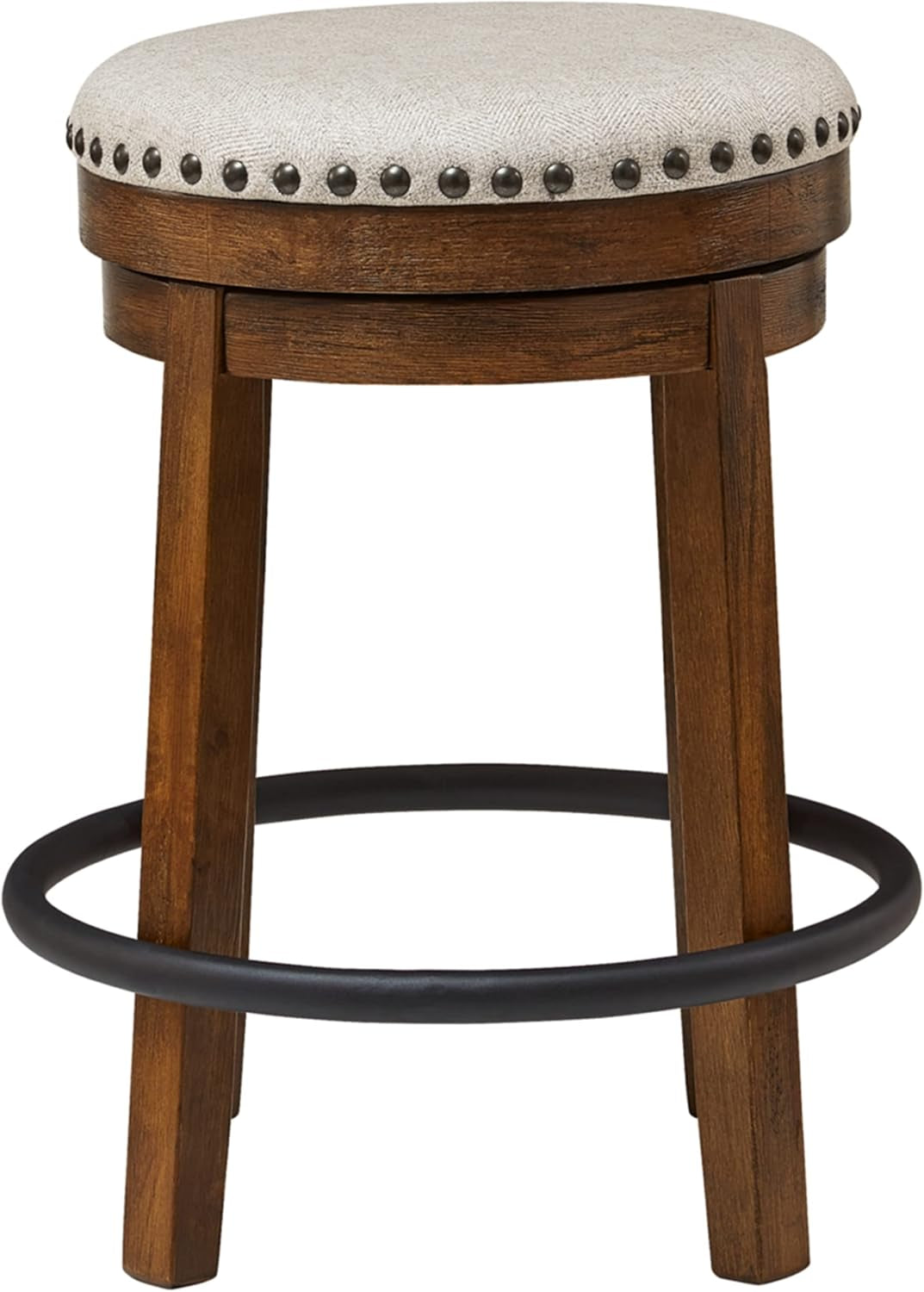 Valebeck 24" Counter Height Upholstered Swivel Stool, Brown & Black-3