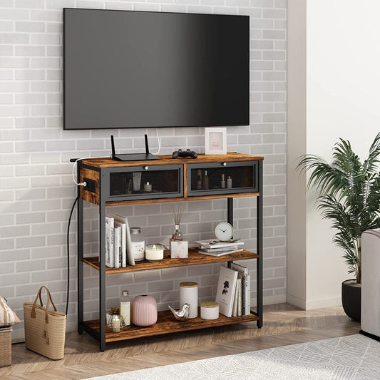 Charging Console Table with Storage Shelves-0