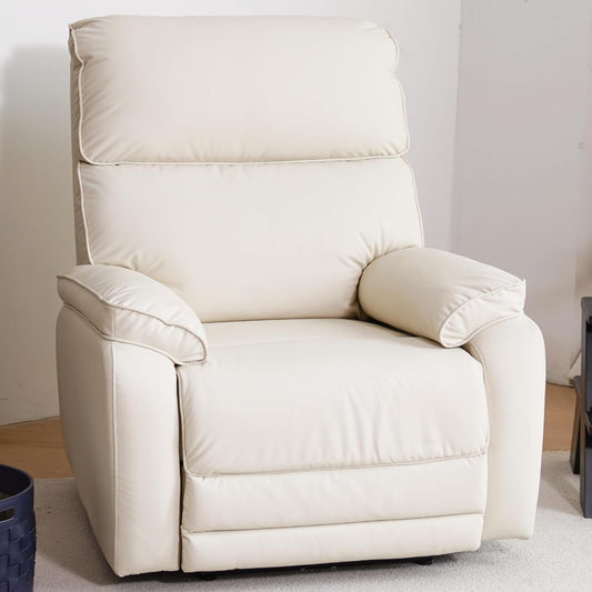 XR4 Genuine Leather Recliner Chair, Power Swivel Rocker Glider with Manual Headrest & Lumbar Support, USB Charging, Elegant Sofa for Living Room & Nursery, Cream-0