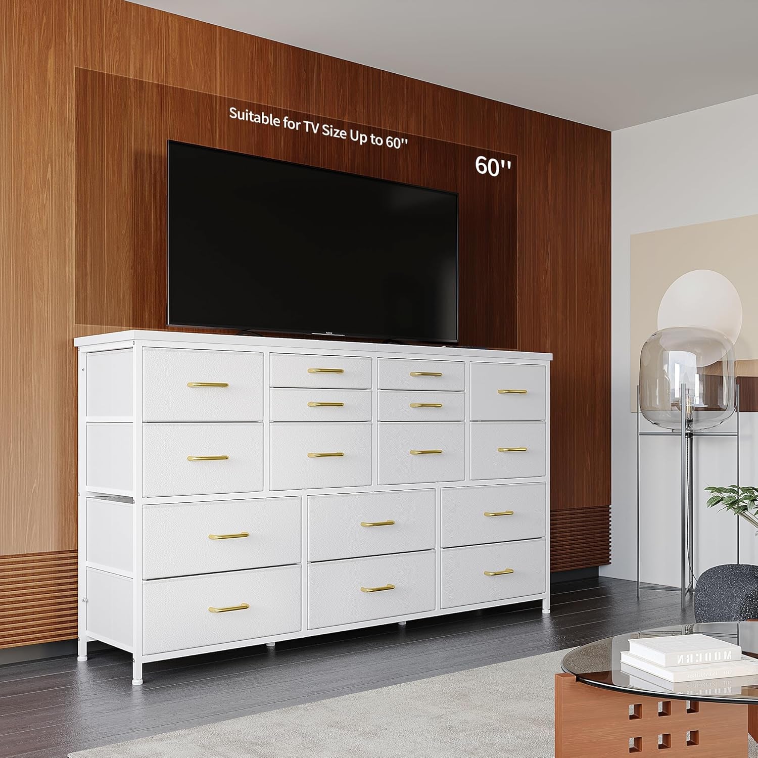 Dresser TV Stand with Power Outlet & USB White Dresser for Bedroom with 16 Drawers TV Stands for Living Room TV Stand with Storage for Bedroom,Media TV Console Table 51.1''W*11.8''D*34.8''H-2