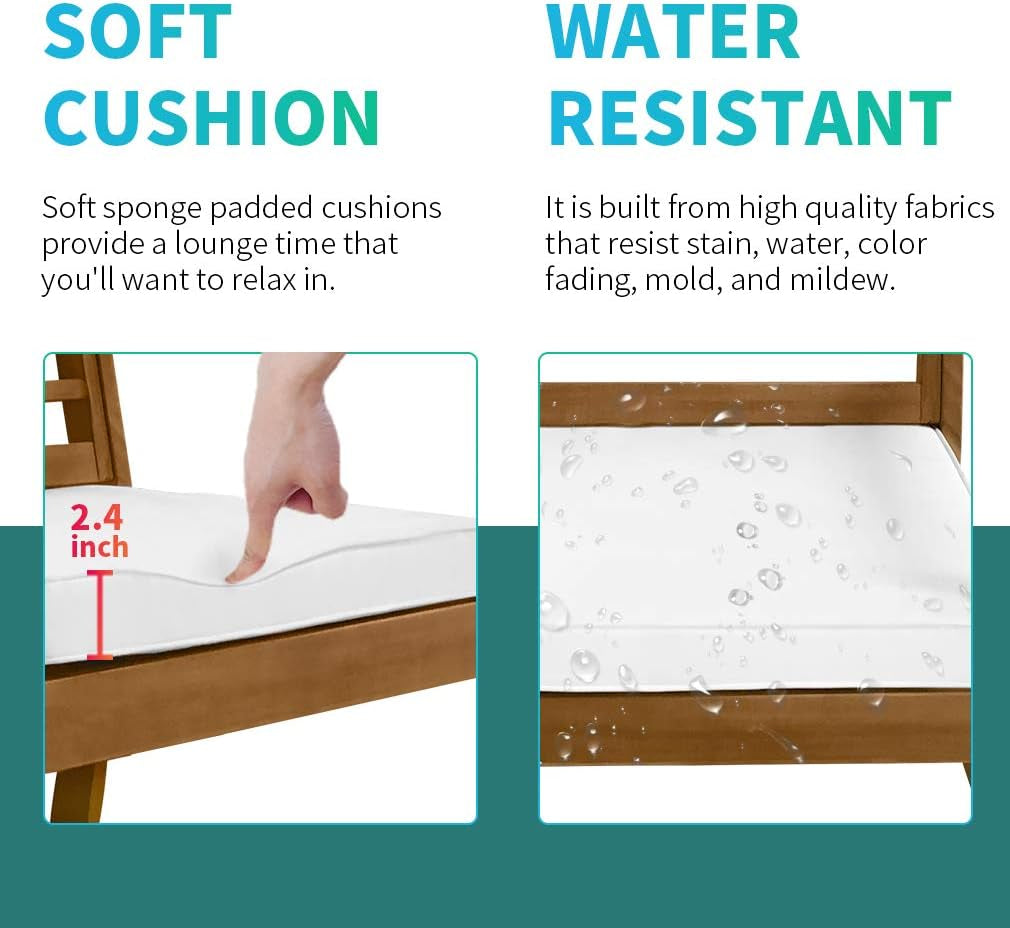 3-Piece Acacia Wood Patio Bistro Set Patio Furniture Outdoor Chat Conversation Table Chair Set Outdoor Wood Chat Set with Water Resistant Cushions and Coffee Table Chairs for Beach Backyard Garden-3