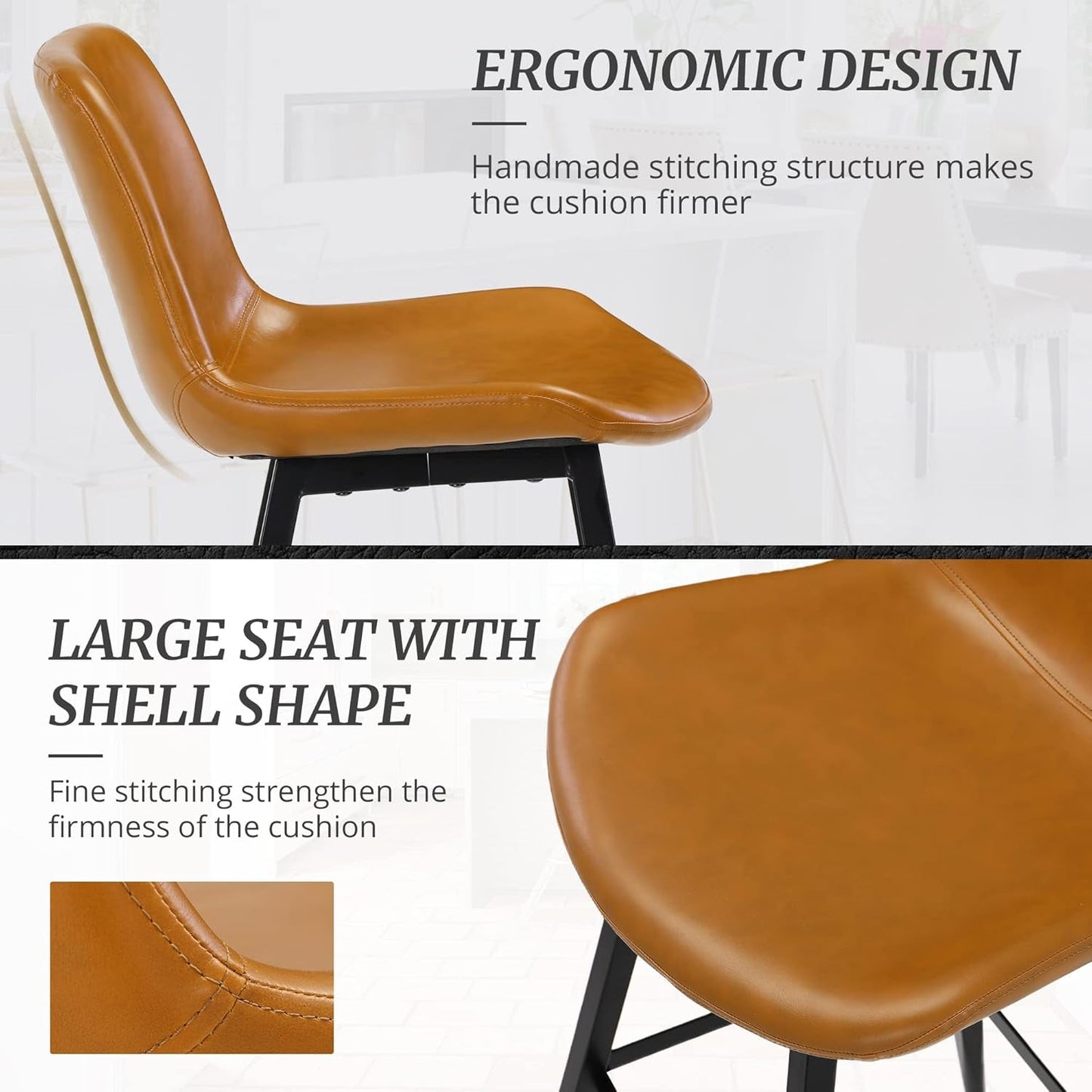 24 Inch Counter Stool, Modern Bucket Barstool, Kitchen Counter with Back and Footrest, Counter Height Bar Stools for Home Kitchen Island Restaurants, Set of 2, Whiskey Brown-3