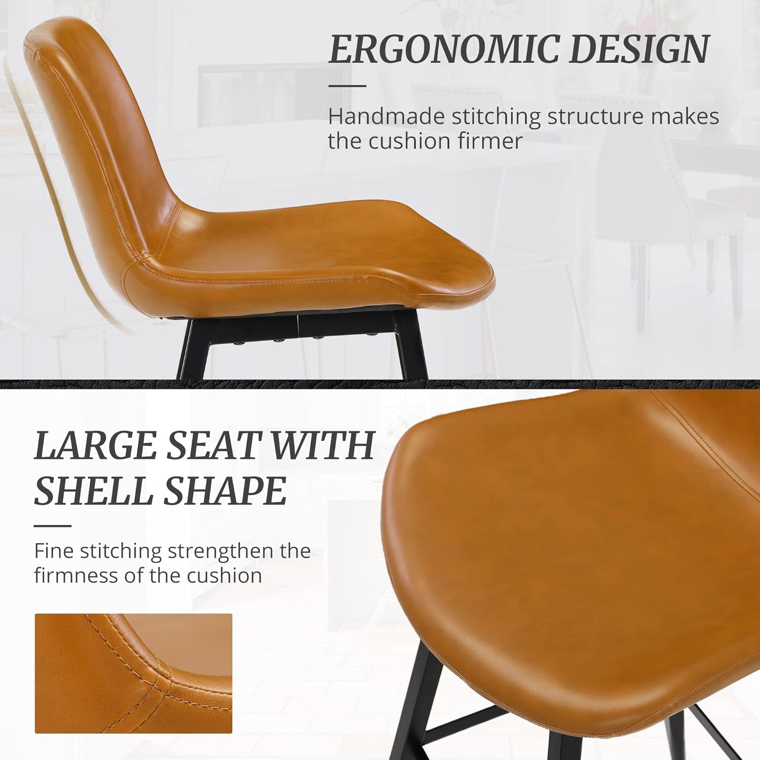 24 Inch Counter Stool, Modern Bucket Barstool, Kitchen Counter with Back and Footrest, Counter Height Bar Stools for Home Kitchen Island Restaurants, Set of 2, Whiskey Brown-3