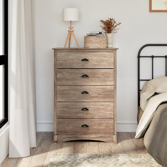 Salt Spring Rustic 5-Drawer Tall Dresser for Bedroom, Farmhouse Dresser Chest of Drawers 17.75" D X 31.5" W X 44.75" H, Drifted Gray-1