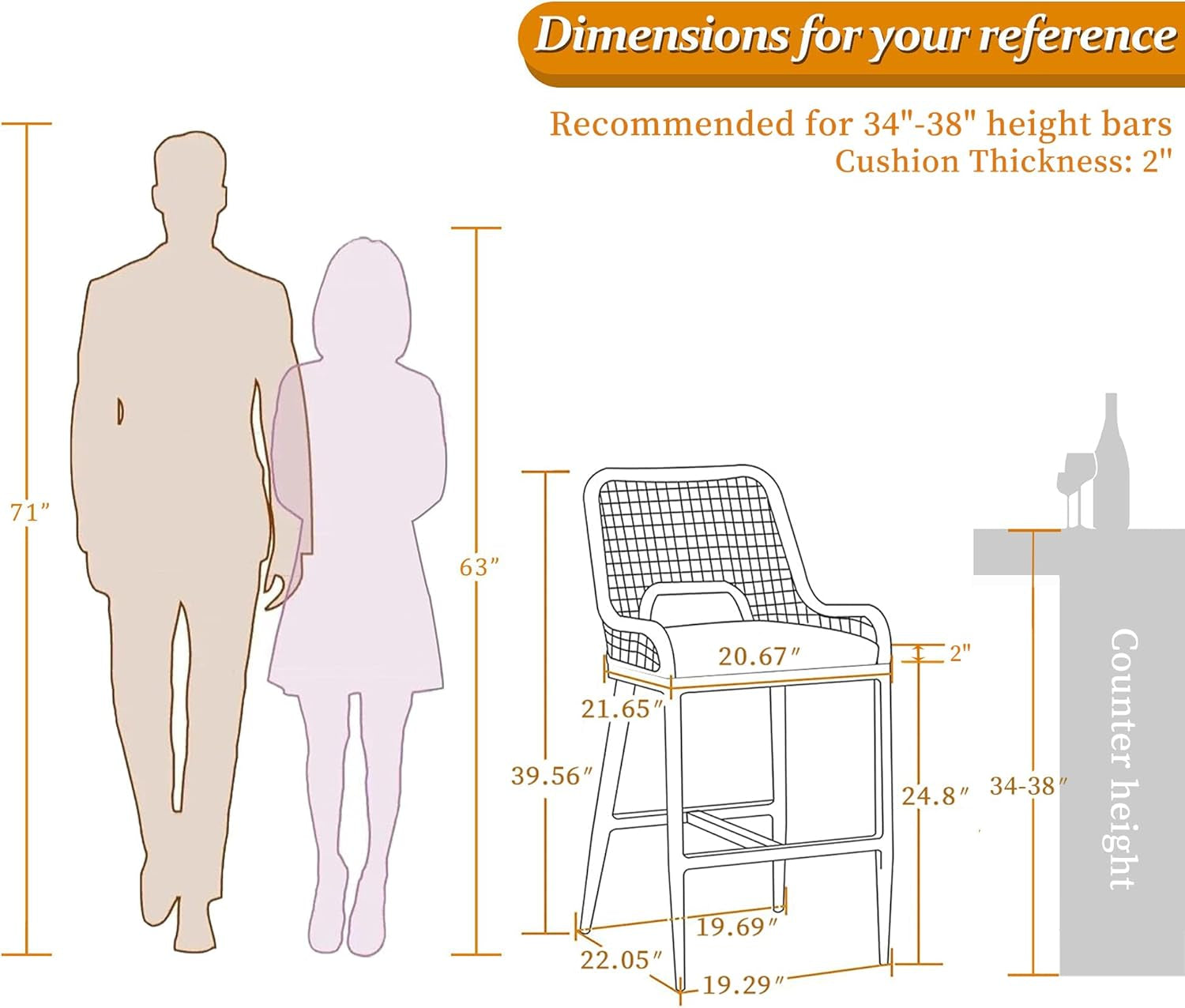 Counter Height Bar Stools Set of 4 Rattan Chair Boho Aluminum Woven Counter Stools with Back and Footrest Modern Patio Seating 24.8 Inches Outdoor Barstools-1